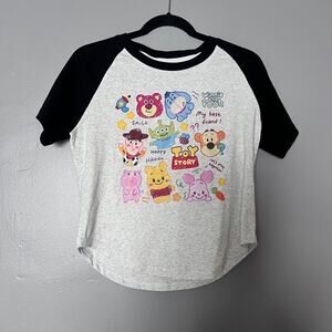 ✨Toy Story Disney Pixar Kawaii Graphic Raglan Baseball Tee Gray Black